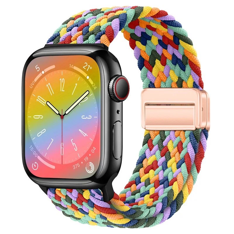 Bluejw New Magnetic Nylon Braided Loop Strap for Apple Watch Series 9 8 – Replace the Watch Strap with Elastic Bracelet & 49mm Metal Buckle Band for Women - Image 1