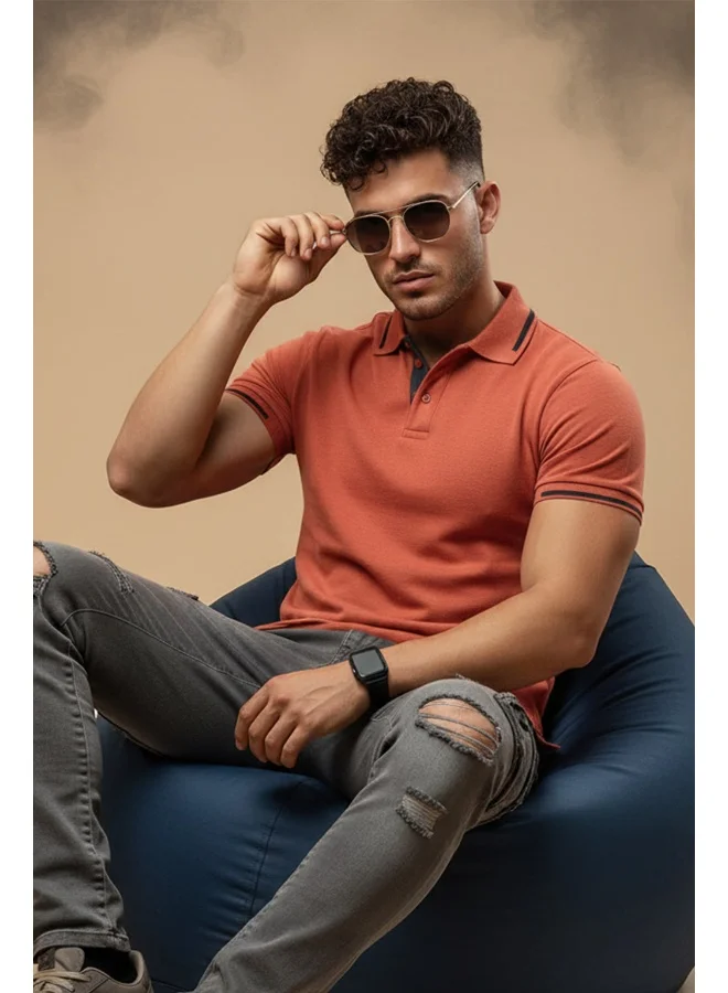 فيردو Veirdo® Pure Cotton Half Sleeves Regular Fit Plain Solid Classic Polo Colored Collar T-Shirt for Men