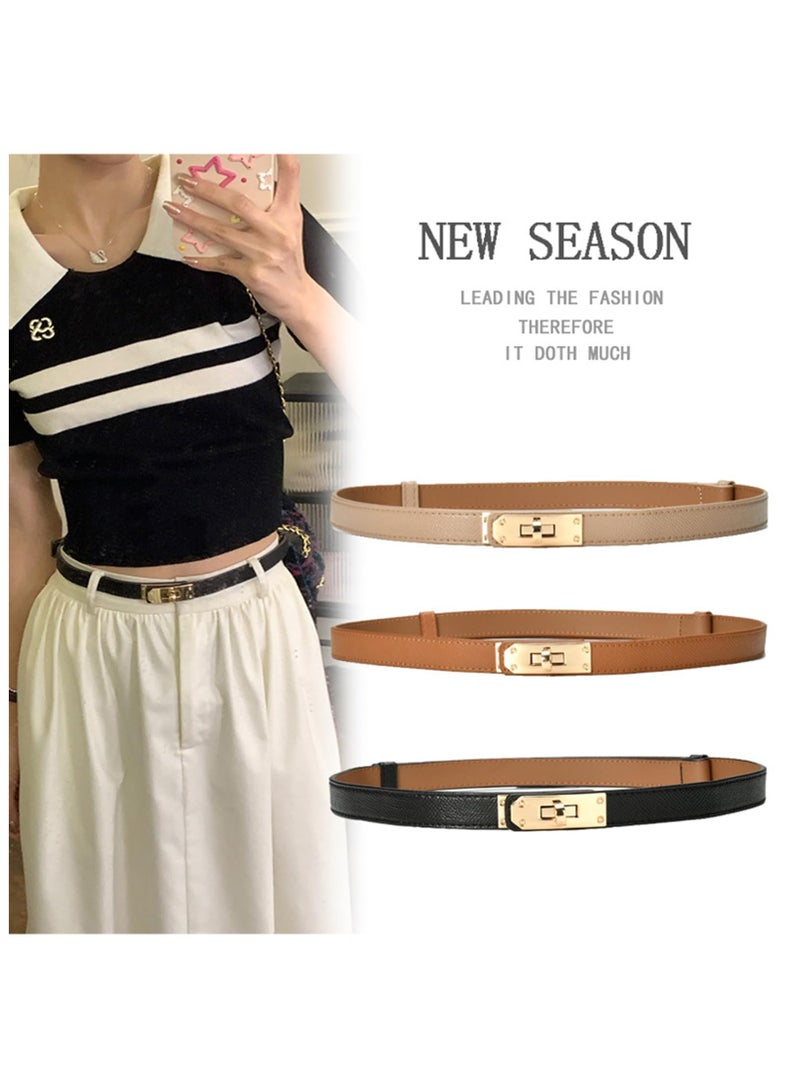 أحزمة رفيعة قابلة للتعديل للنساء أحزمة رفيعة للفساتين أحزمة نسائية بلون موحد من السبائك المعدنية مع قفل دوار للبنطلونات الجينز - Image 2
