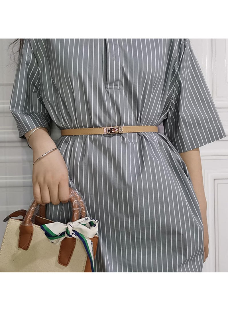 أحزمة رفيعة قابلة للتعديل للنساء أحزمة رفيعة للفساتين أحزمة نسائية بلون موحد من السبائك المعدنية مع قفل دوار للبنطلونات الجينز - Image 3