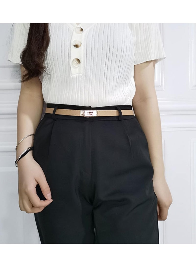 أحزمة رفيعة قابلة للتعديل للنساء أحزمة رفيعة للفساتين أحزمة نسائية بلون موحد من السبائك المعدنية مع قفل دوار للبنطلونات الجينز - Image 4
