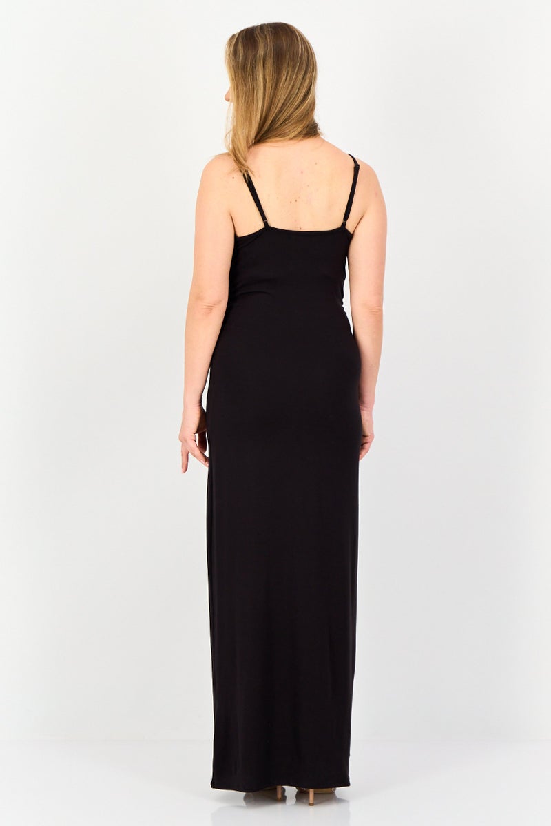 bebe فستان ماكسي نسائي سادة، أسود - Image 4