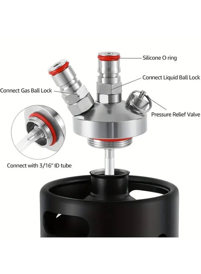Stainless Steel Double Ball Lock Mini Barrel Keg Tap Dispenser with Silicone Beer Hose for 67.63oz 121.73oz 1.06gal 1.32gal 2.64gal Growler Including Free 10pcs O Rings - Image 4