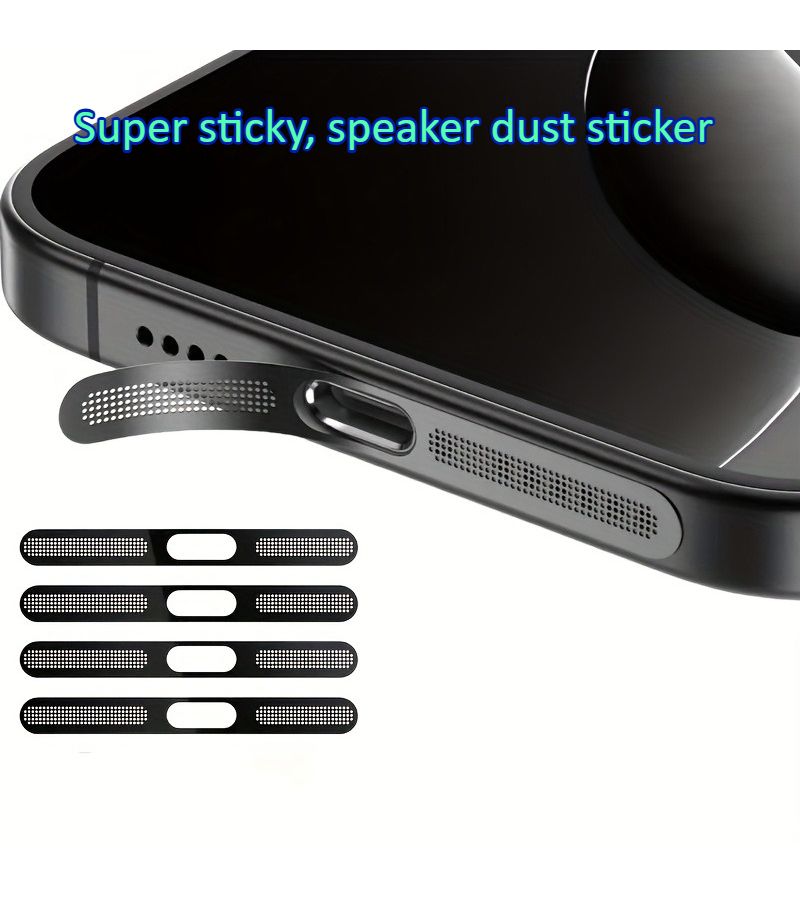 ملصقات فضية فائقة الرقة مقاومة للغبار من المعدن، عبوة من 4 قطع لأجهزة iPhone 16 / 15 / 14 / 13 / 12 speakers - Image 1