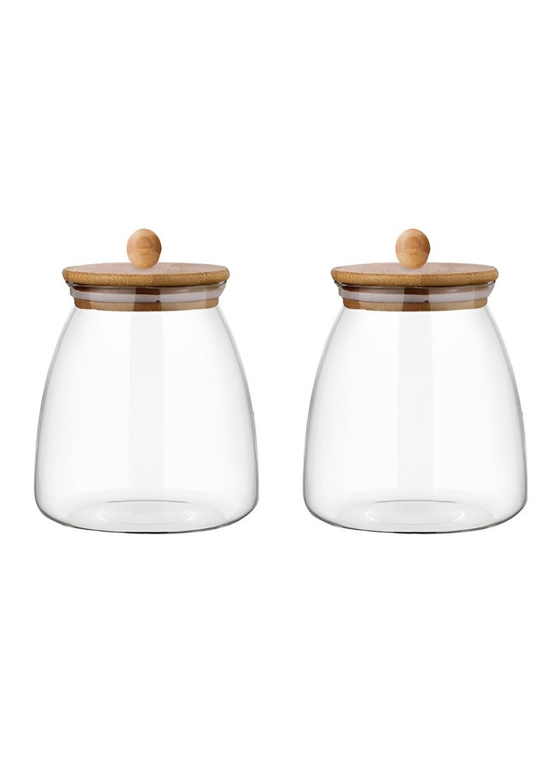 BLACKSTONE Borosilicate Glass Candy Jars With Airtight Wooden Lids For Cookies Nuts Snacks YK4112 (2Pcs, 1000ML Each) - Image 1