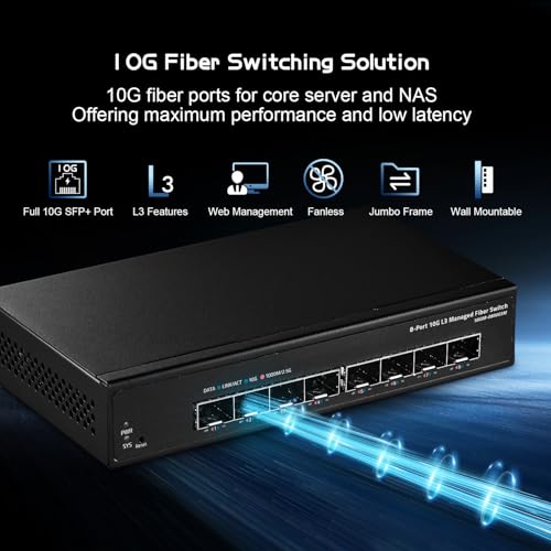 Binardat 8 Port 10 Gigabit SFP Managed Switch, Support 1G Sfp and 10G Sfp+ Module, 160Gbps Bandwidth, L3 Web Managed, Metal Fanless Fiber Binardat Network Switch - Image 2