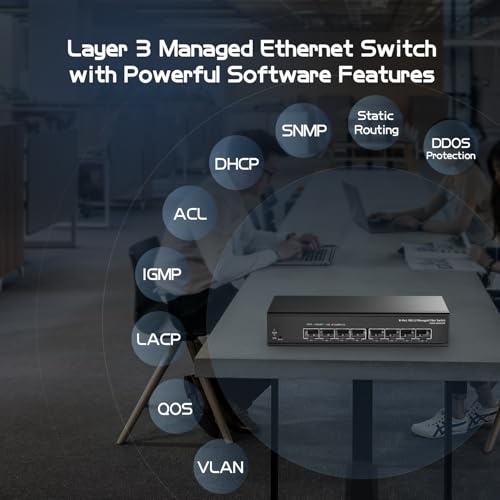 Binardat 8 Port 10 Gigabit SFP Managed Switch, Support 1G Sfp and 10G Sfp+ Module, 160Gbps Bandwidth, L3 Web Managed, Metal Fanless Fiber Binardat Network Switch - Image 5