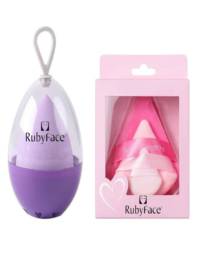 Ruby Face RubyFace 1 pcs Makeup Sponge Blender with Egg Storage Case | 3 pcs Triangle Powder Puffs, Ultra-Soft Latex-Free Sponges for Foundation, Concealer & Powder - Image 1