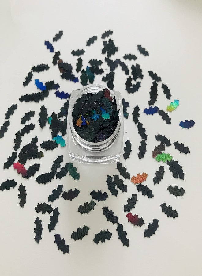 PrettyG 10 Grams/Pack -10MM Black Bat Shape Holographic Sequins Glitter Halloween Festival Rave Beauty Makeup Face Body Nail Art Decoration LB1000 - Image 1