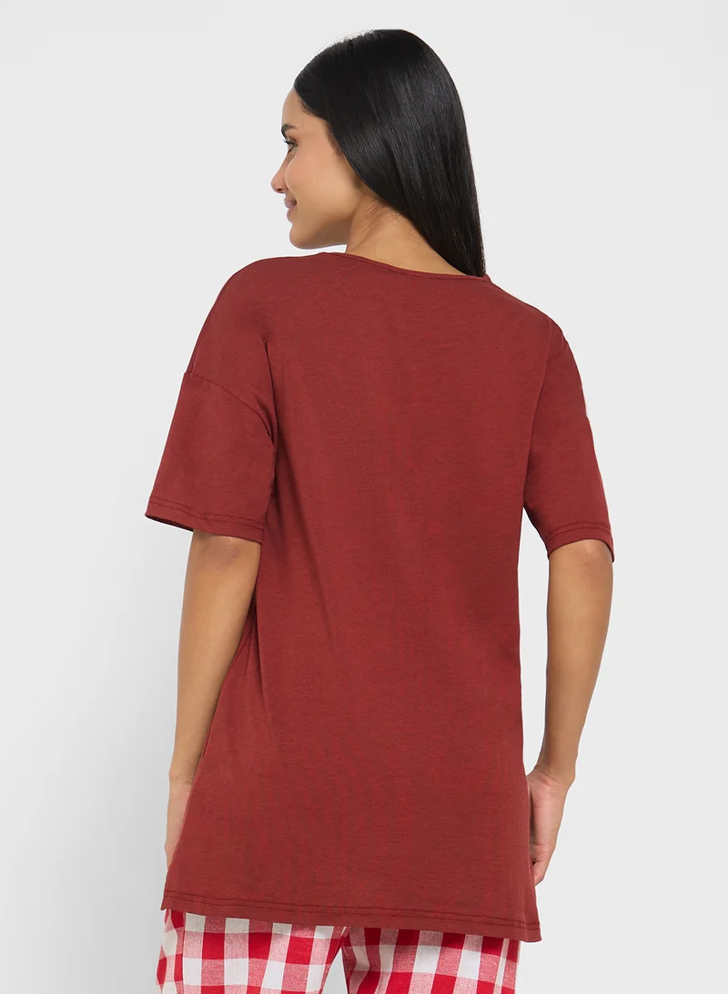 جينجر Cotton Graphic T-Shirt Night Dress