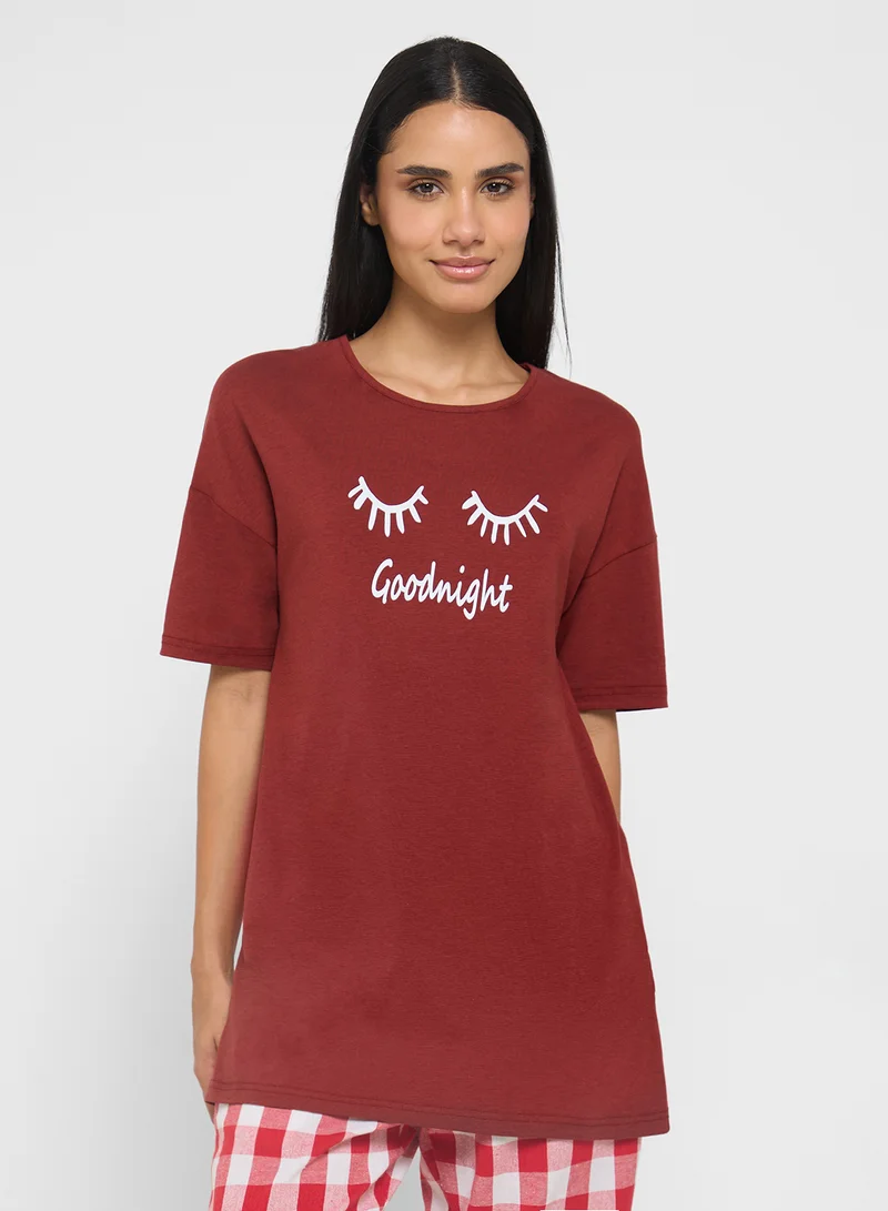 جينجر Cotton Graphic T-Shirt Night Dress
