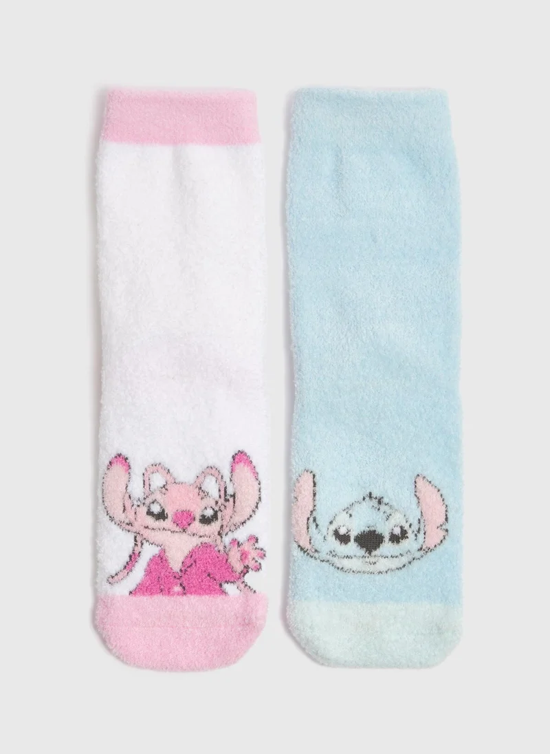 ماتلان Disney 2 Pack Girls Blue Stitch Cosy Socks
