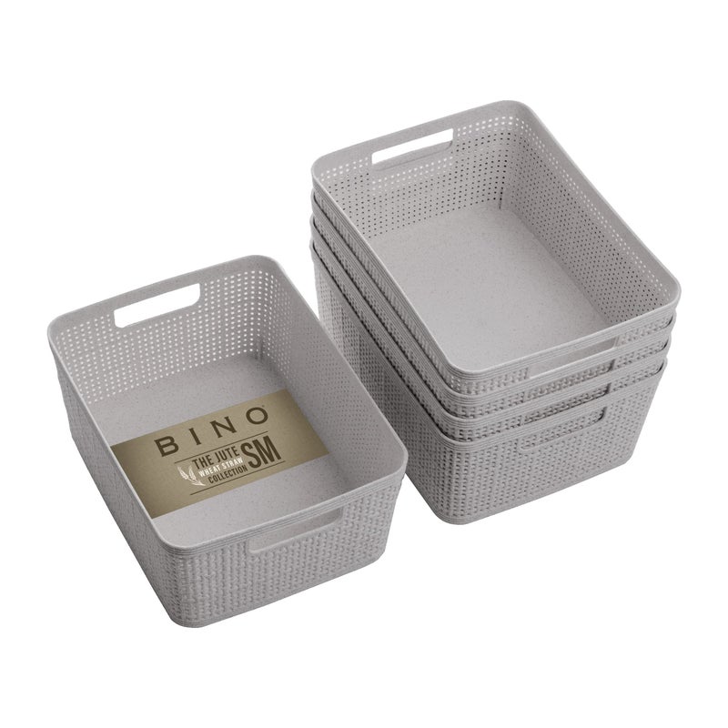 BINO | Woven Plastic Basket | Small (Natural Grey), 5-Pack | THE JUTE COLLECTION | Home Organization, Space - Saving Storage, Stylish Design | Jute Basket | Plastic Storage Basket - Image 1