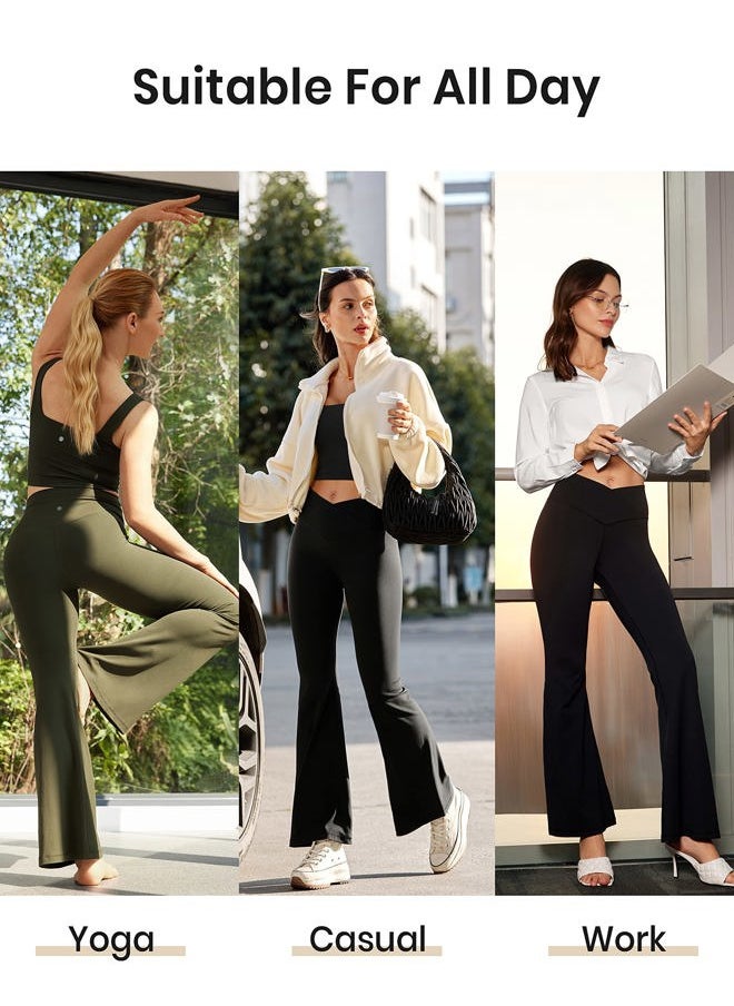 CRZ YOGA - Butterluxe Crossover Flare Leggings for Women 31" - High Waist V Cross Bootcut Bell Bottoms Tummy Control Yoga Pants Black Large - Image 1