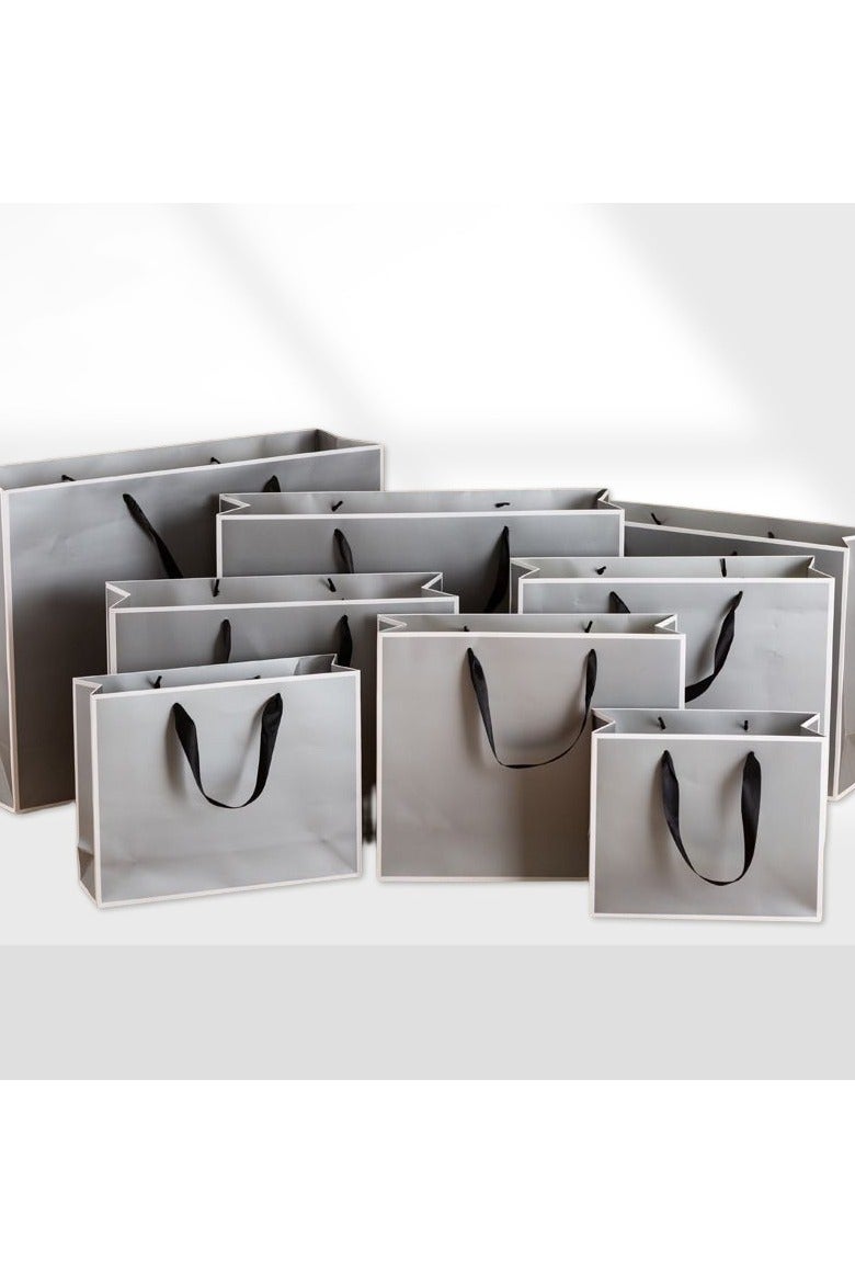 PEI  AN Silver Grey Gift Bags with Handles – Premium 230GSM Cardboard, Moisture-Proof  Customizable (Multiple Sizes) – Ideal for Apparel, Shopping  Luxury Gifting(16Pieces) - Image 1