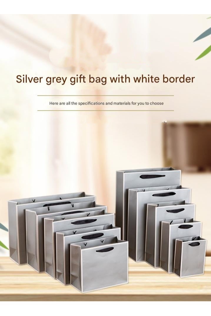 PEI  AN Silver Grey Gift Bags with Handles – Premium 230GSM Cardboard, Moisture-Proof  Customizable (Multiple Sizes) – Ideal for Apparel, Shopping  Luxury Gifting(16Pieces) - Image 5