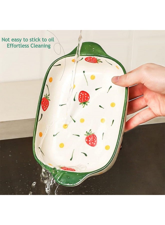 OLWICK طبق خبز سيراميك OLWICK® مزخرف بطبعة زهور، طبق كسرولة مستطيل مع مقبض للفرن، صينية خبز سيراميك، صينية لازانيا، أدوات خبز فردية 9x5 بوصة - أصفر - عبوة من 1 - Image 5