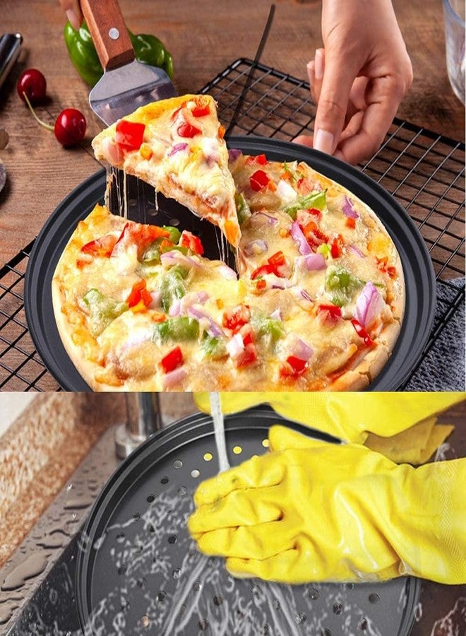 PROKITCHEN 2 Pcs Perforated Pizza tray, Steel Perforated Pizza Pan, Non-Stick Professional Pizza Pan with Oil Brush - Image 4