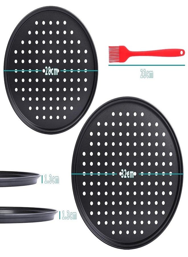 PROKITCHEN 2 Pcs Perforated Pizza tray, Steel Perforated Pizza Pan, Non-Stick Professional Pizza Pan with Oil Brush - Image 2