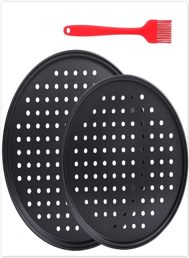 PROKITCHEN 2 Pcs Perforated Pizza tray, Steel Perforated Pizza Pan, Non-Stick Professional Pizza Pan with Oil Brush - Image 1