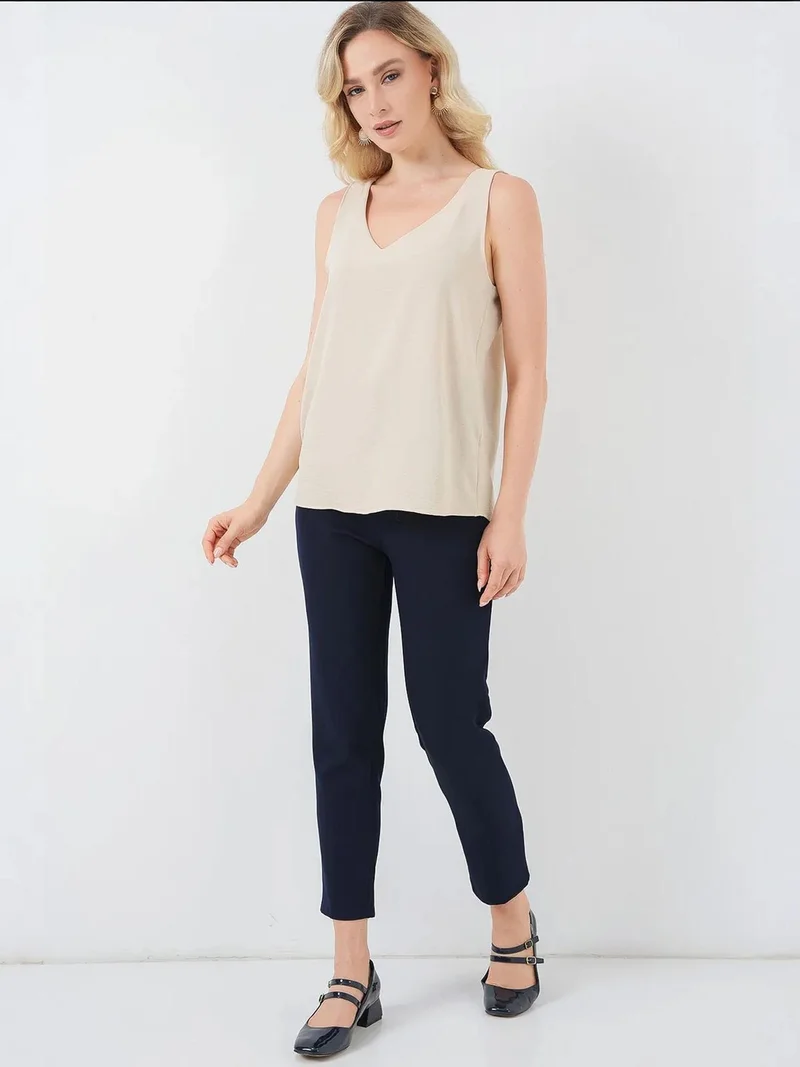 بيغ دارت بلوزة بدون أكمام بياقة على شكل حرف  بنسيج بارت