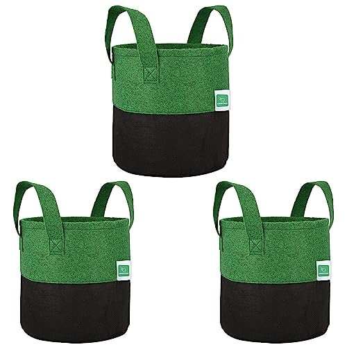 GREENSHEEP Geo Fabric Grow Bags UV Treated Gardening Cotton Pots Terrace Indoor Outdoor Home Balcony Nursery Leafy Vegetable Fruits and Flower (Black & Green Round 400 GSM Size 10x10 Pack of 3) - Image 1
