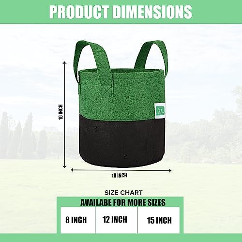 GREENSHEEP Geo Fabric Grow Bags UV Treated Gardening Cotton Pots Terrace Indoor Outdoor Home Balcony Nursery Leafy Vegetable Fruits and Flower (Black & Green Round 400 GSM Size 10x10 Pack of 3) - Image 2
