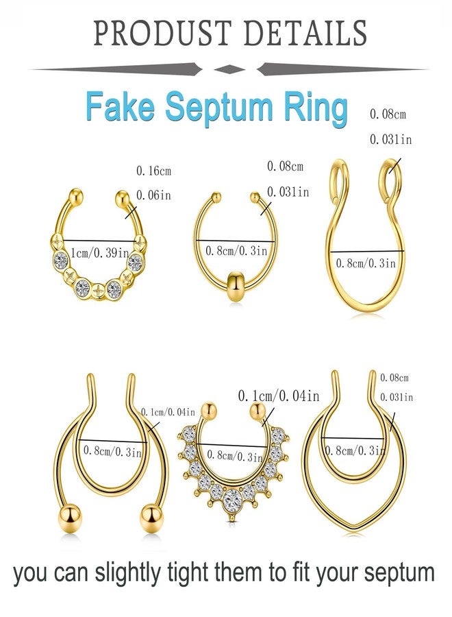 QWALIT Gold Faux Septum Piercing - Fake Nose Ring Clip On Septum Hoop - Image 2