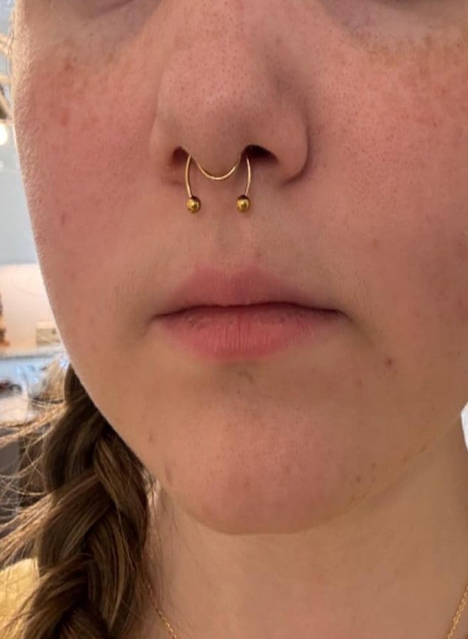 QWALIT Gold Faux Septum Piercing - Fake Nose Ring Clip On Septum Hoop - Image 3