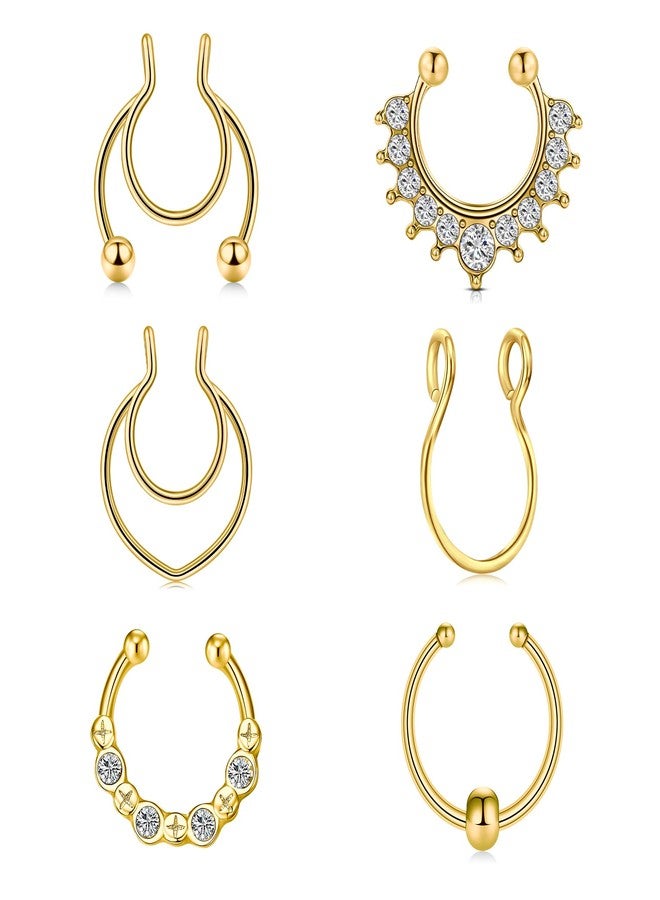 QWALIT Gold Faux Septum Piercing - Fake Nose Ring Clip On Septum Hoop - Image 1