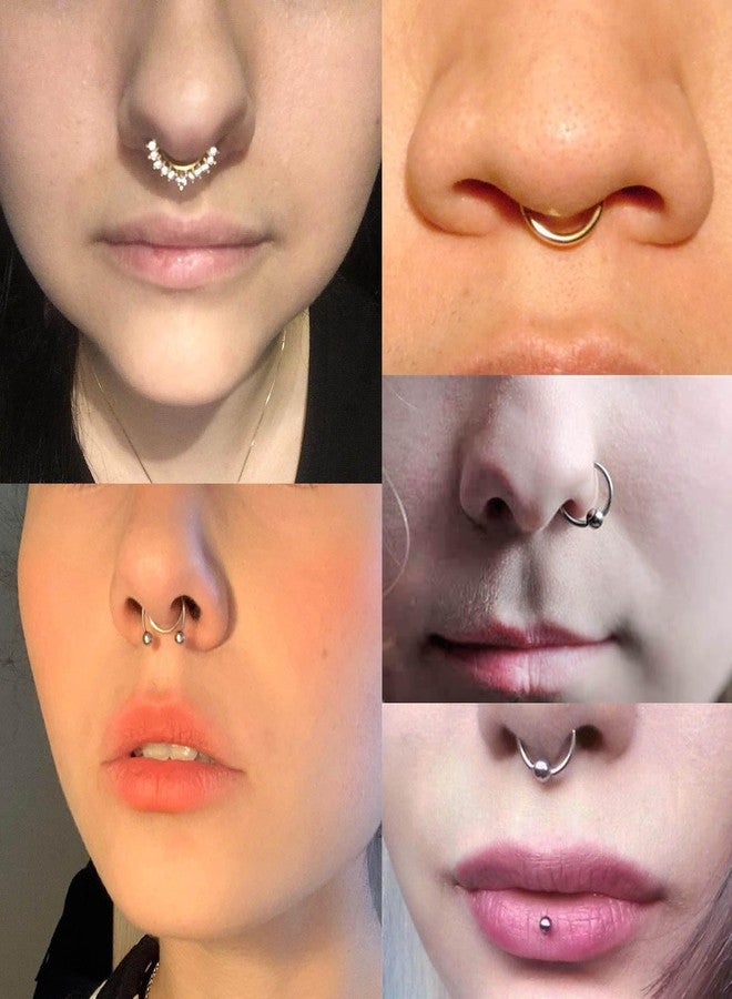 QWALIT Gold Faux Septum Piercing - Fake Nose Ring Clip On Septum Hoop - Image 4