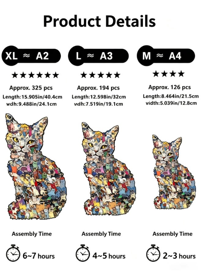 CityRiya-Long Irregular Animal Shaped Wooden Jigsaw Puzzle, Giant Cat Outline Filled with Mini Kittens Art Puzzle, DIY Handcraft Table Decoration Puzzle for Home & Office (JJYM-25052-L) - Image 3