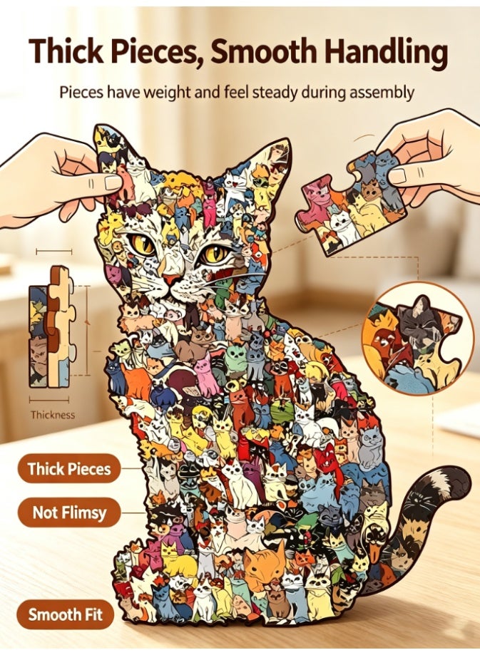 CityRiya-Long Irregular Animal Shaped Wooden Jigsaw Puzzle, Giant Cat Outline Filled with Mini Kittens Art Puzzle, DIY Handcraft Table Decoration Puzzle for Home & Office (JJYM-25052-L) - Image 5