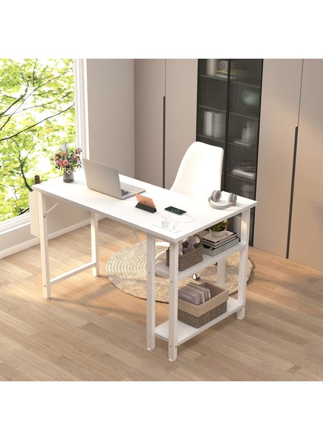 Lufeiya White L Shaped Computer Desk with Power Outlet Shelves, 40 Inch Small Corner Desk for Small Space Home Office, L-Shaped Desk PC Desks, White - Image 3