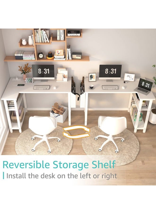 Lufeiya White L Shaped Computer Desk with Power Outlet Shelves, 40 Inch Small Corner Desk for Small Space Home Office, L-Shaped Desk PC Desks, White - Image 5