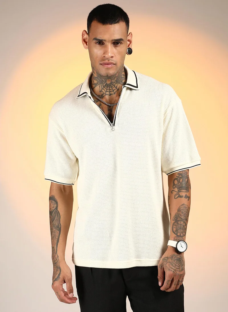 Men's Daisy White Micro-Waffle Polo T-Shirt