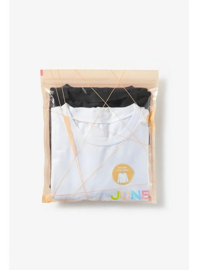 JUNE June Unisex Kids Long Sleeve 2-Pack Plain Tshirt Black - White