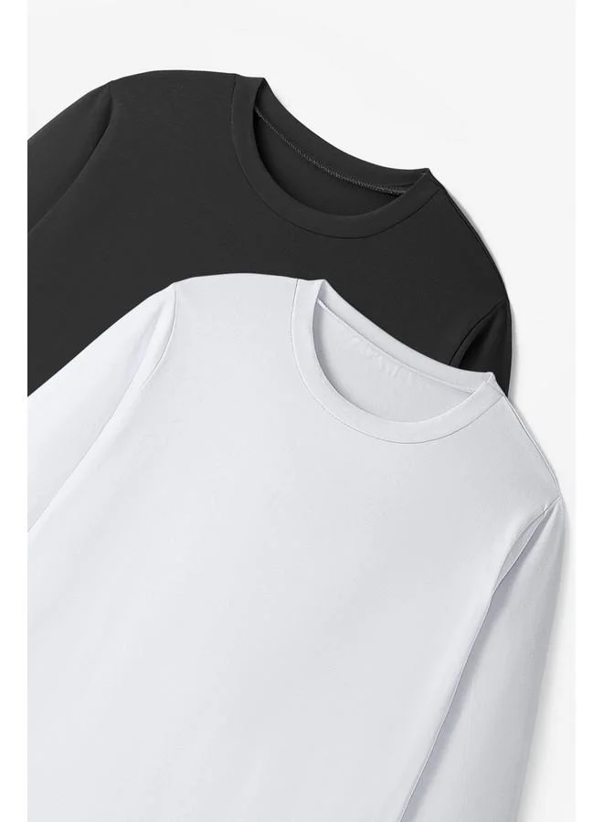 JUNE June Unisex Kids Long Sleeve 2-Pack Plain Tshirt Black - White