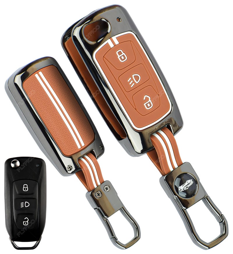 Coll of Fest Premium Black Chrome Metal Silicone Key Cover Glow-in-The-Dark, Waterproof, Key Fob Protector for Tata Nexon | Altroz | Tiago | Punch | Harrier | Safari | Tigor 3 Button Smart Key - Image 1