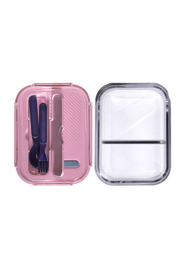 AIWANTO - Glass Food Storage Containers with Lid Airtight Glass Bento Lunch Box Microwave Oven Freezer Dishwasher Safe Snack Container (2-Grid) - Image 1