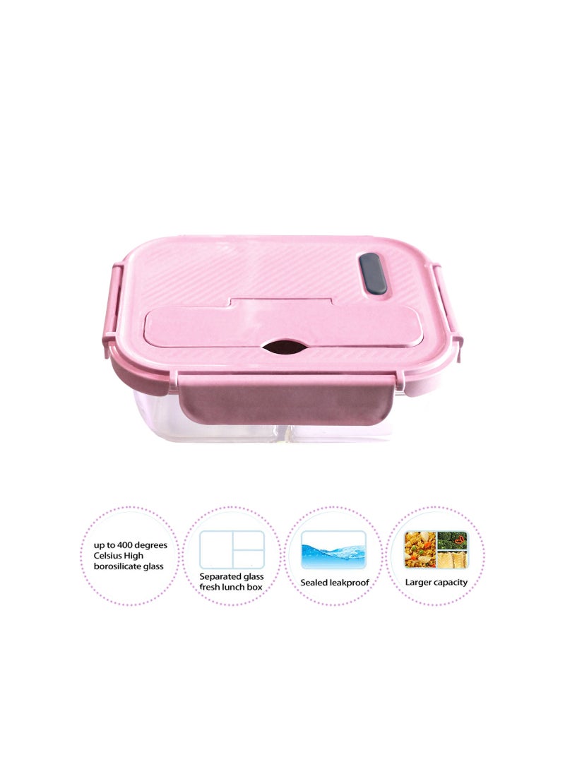 AIWANTO - Glass Food Storage Containers with Lid Airtight Glass Bento Lunch Box Microwave Oven Freezer Dishwasher Safe Snack Container (2-Grid) - Image 1