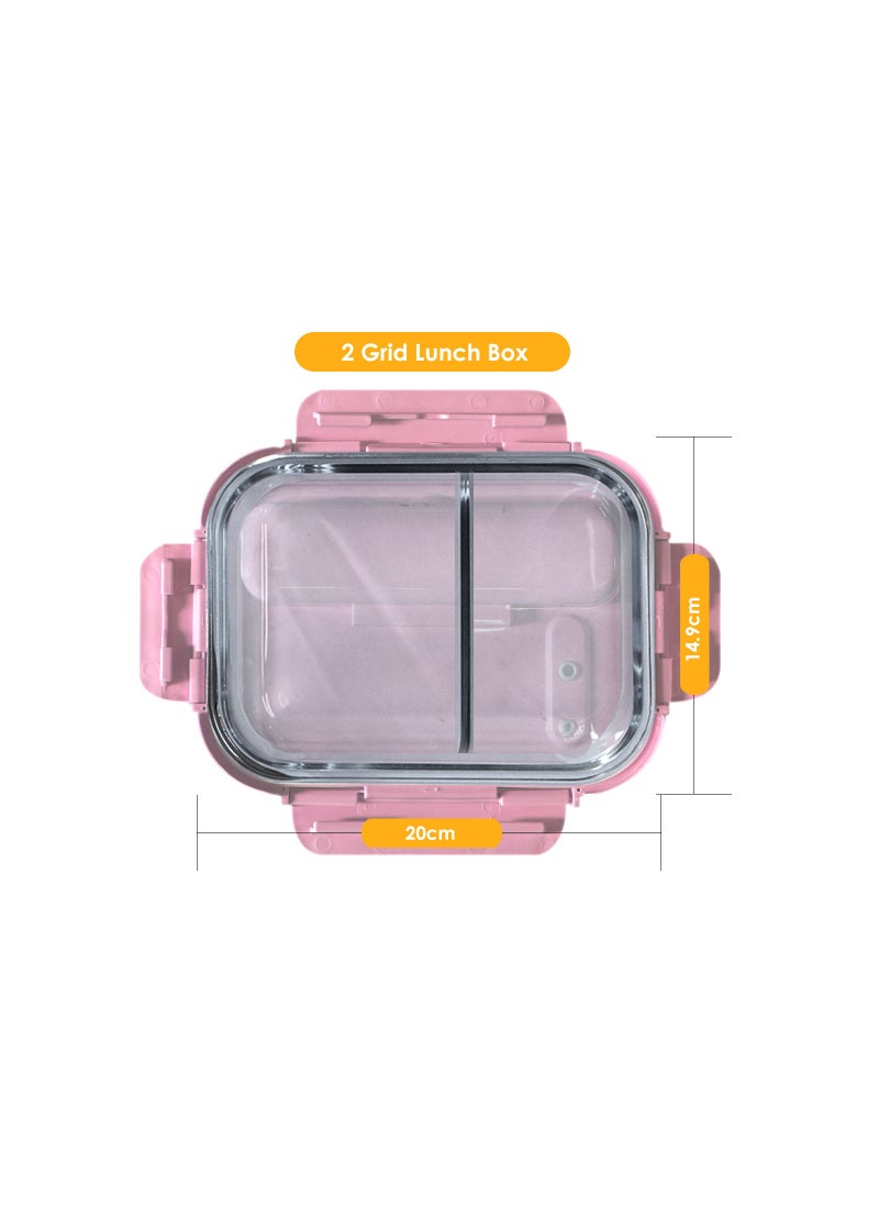 AIWANTO - Glass Food Storage Containers with Lid Airtight Glass Bento Lunch Box Microwave Oven Freezer Dishwasher Safe Snack Container (2-Grid) - Image 1