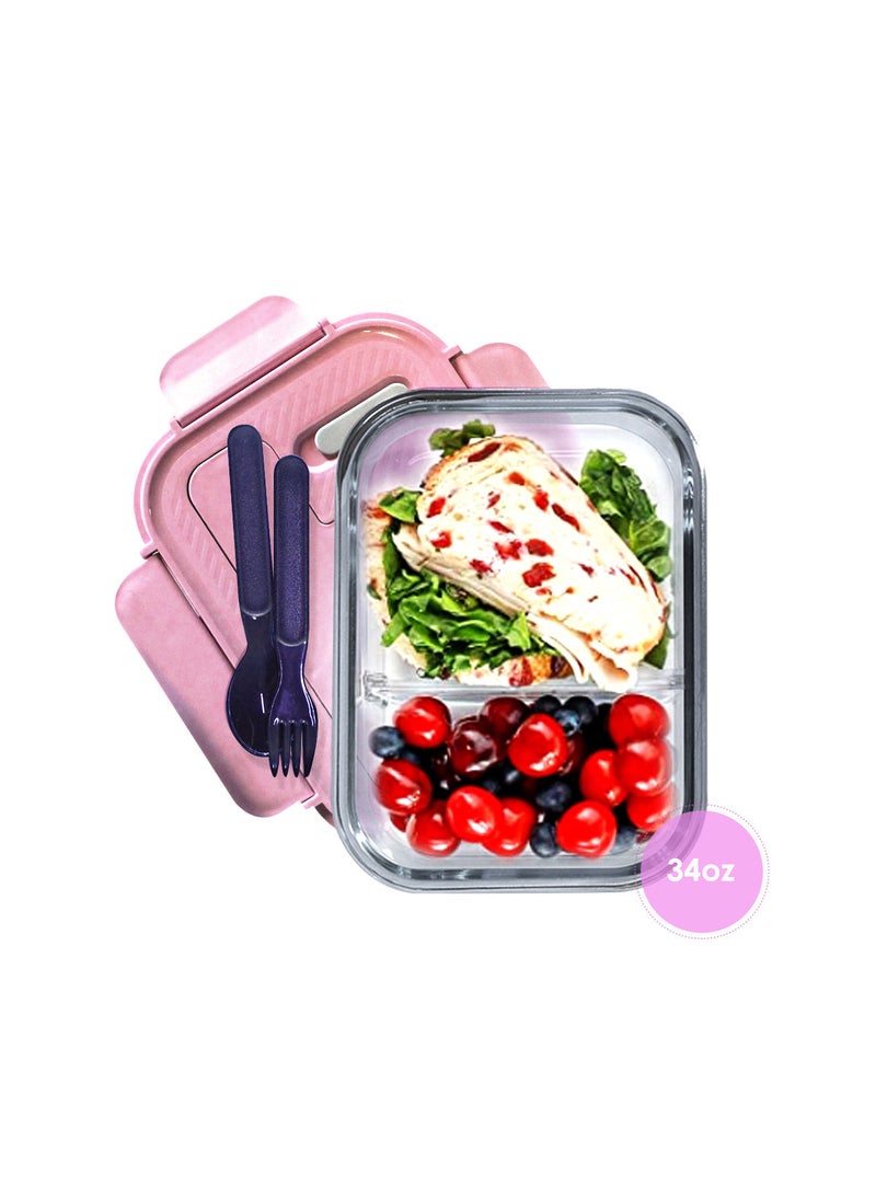 AIWANTO - Glass Food Storage Containers with Lid Airtight Glass Bento Lunch Box Microwave Oven Freezer Dishwasher Safe Snack Container (2-Grid) - Image 1