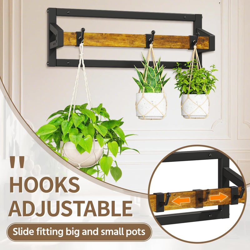 LASZOLA 2 Pcs Plant Hanger Indoor with 6 Heavy Duty Hanging Hooks, Metal and Wood Wall Mounted Plant Hanging Rod, Plant Shelves Holder Bar for Kitchen Window Ceiling (Pot/Chain/Plants not Included) - Image 5