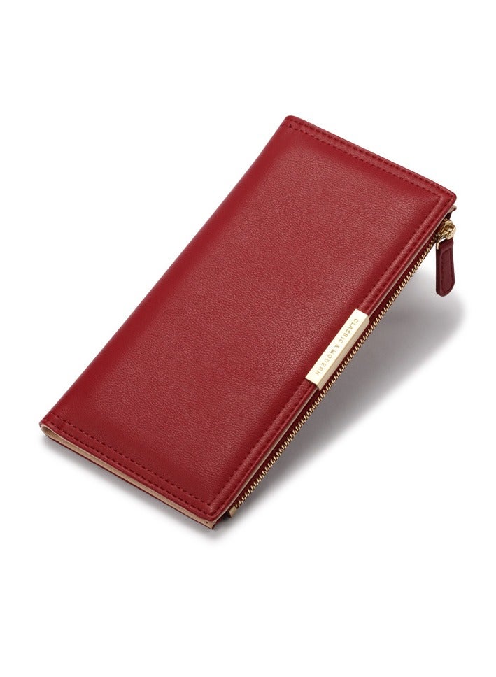 xozgdovg Red purse Women's long purse multi-slot zipper bag Women's Money clip clutch bag 