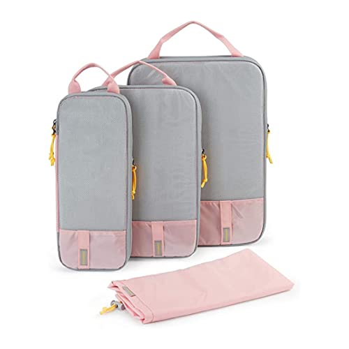 Tressential Compression Packing Cubes | 4 Set Travel Luggage Organizer Cubes for Travel, Expandable Luggage Suitcase Organizer, Lightweight Packing Organizers (Polyester, 4 Piece Set, Pink) - Image 1
