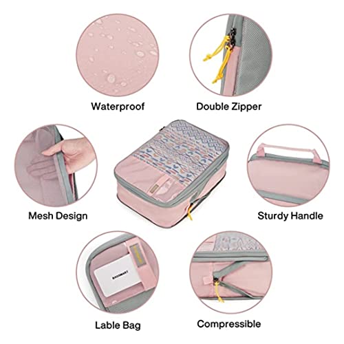 Tressential Compression Packing Cubes | 4 Set Travel Luggage Organizer Cubes for Travel, Expandable Luggage Suitcase Organizer, Lightweight Packing Organizers (Polyester, 4 Piece Set, Pink) - Image 3