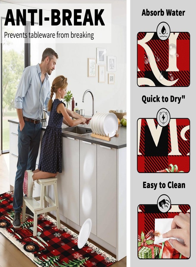 Aytipun Merry Christmas Kitchen Mats for Floor Set of 2 Red Truck Xmas Tree Snowflake Buffalo Plaid Kitchen Rugs Non Slip Washable Absorbent Winter Holiday Kitchen Runner Rugs Decor,17x30 and 17x47 Inch - Image 5