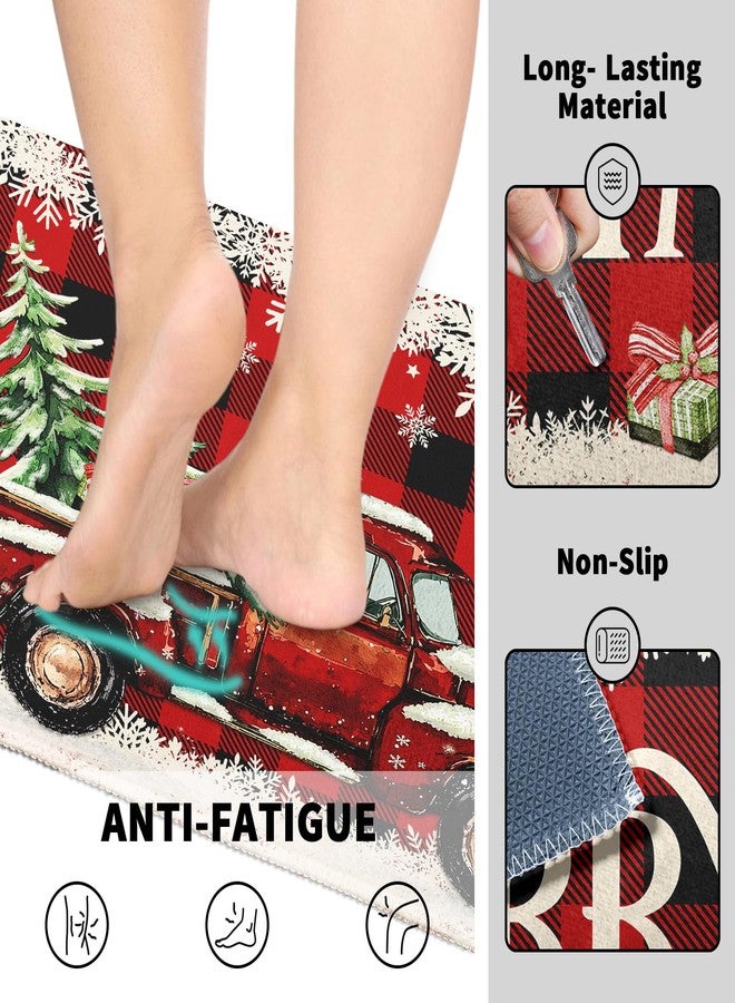 Aytipun Merry Christmas Kitchen Mats for Floor Set of 2 Red Truck Xmas Tree Snowflake Buffalo Plaid Kitchen Rugs Non Slip Washable Absorbent Winter Holiday Kitchen Runner Rugs Decor,17x30 and 17x47 Inch - Image 4
