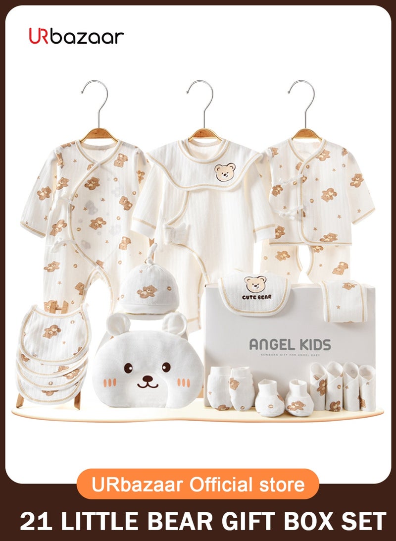 URbazaar 21PCS Newborn Baby Gift Set, Newborn Layette Gift Set for Boys and Girls, Babies Essential Clothes Accessories with Baby Blanket, 100% Premium Cotton, for Spring Summer Autumn Winter Four Seasons - Image 1